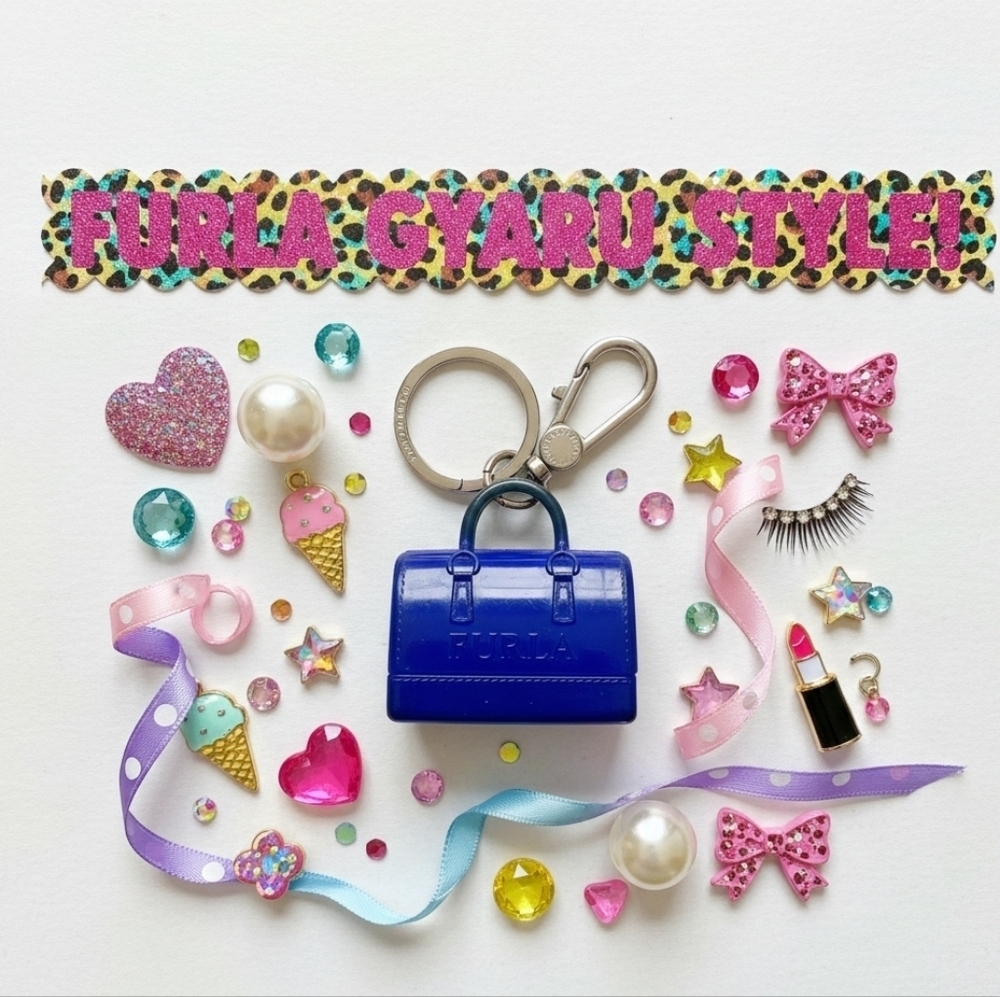 Furla Candy Bag Keychain Royal Blue PVC y2k Charm chic fashion 90s 2000s